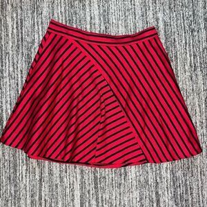 Olsenboye Womens Size Large Striped Skater Skirt Red Zip Up Asymmetrical Striped